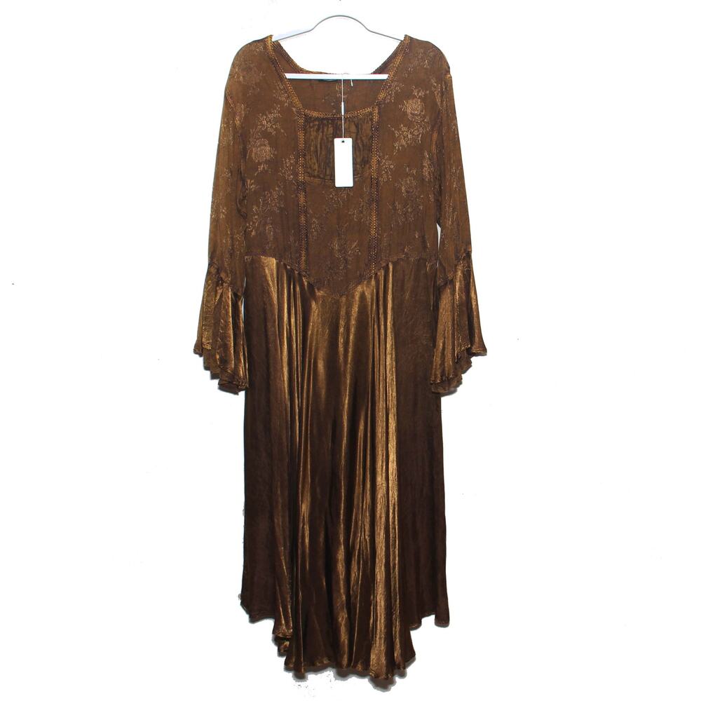 NEW L'Pogee Bronze Metallic Boho Renaissance Corset Back Dress Size 1X - Picture 1 of 8